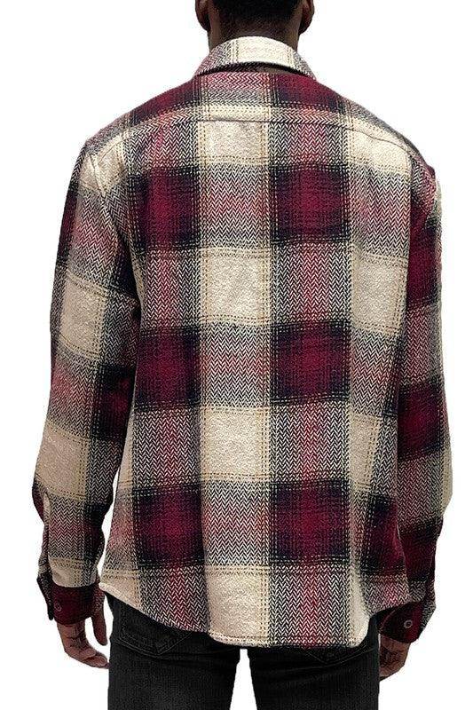 Mens Flannel Shirt Jacket Checkered Plaid Shacket - VacationGrabs