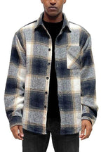 Mens Flannel Shirt Jacket Checkered Plaid Shacket - VacationGrabs