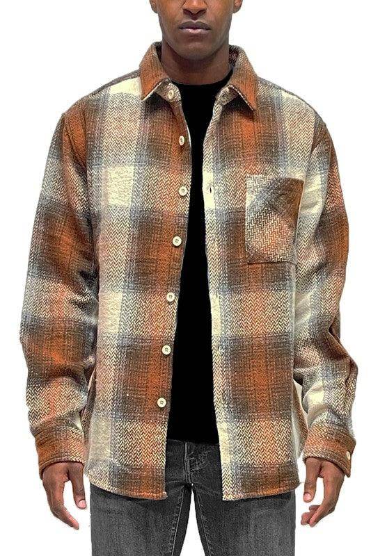 Mens Flannel Shirt Jacket Checkered Plaid Shacket - VacationGrabs