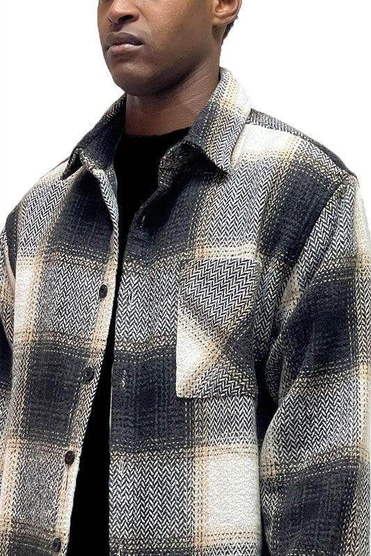 Mens Flannel Shirt Jacket Checkered Plaid Shacket - VacationGrabs