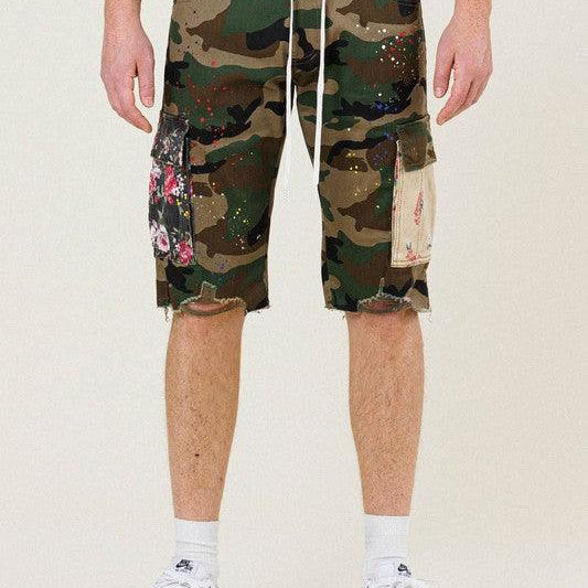 Men's Shorts Mens Flower Patch Camo Cargo Shorts