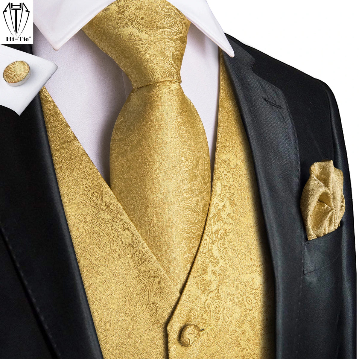 Men's gold tie set for suit, formal events and weddings