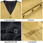 Mens for suit in gold with V neck, 6 buttons, adjustable back-belt, and 2 real pockets