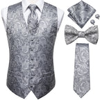Men's paisley suit vest set in gray for formal occasions