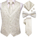 Men's ivory suit vest set with tie, bow tie, pocket square, and cufflinks
