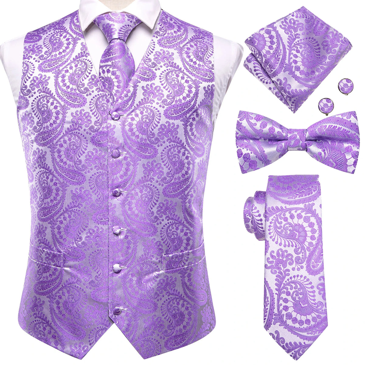Lavender paisley vest set, stylish mens for suit, formal occasions