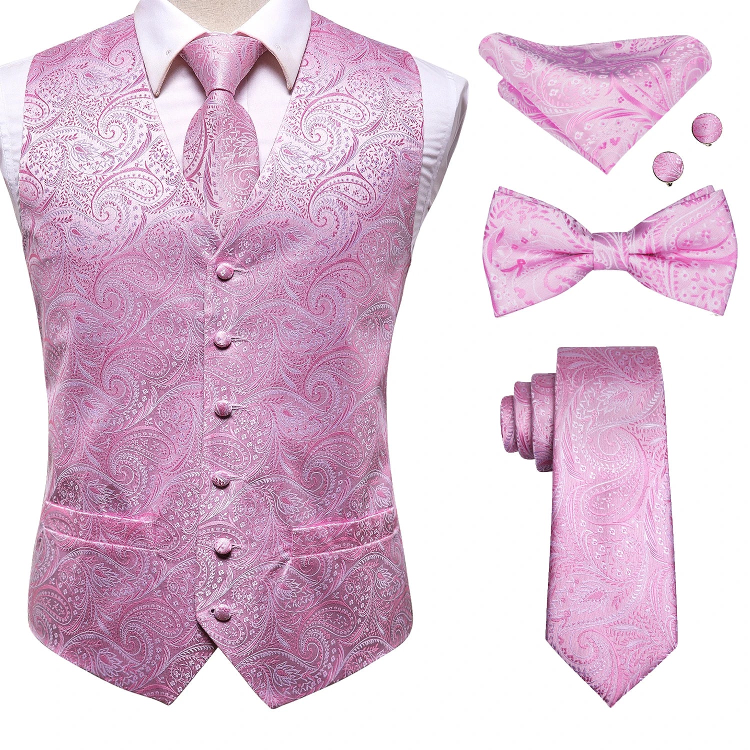Mens for suit, pink paisley vest set, formal wear for weddings