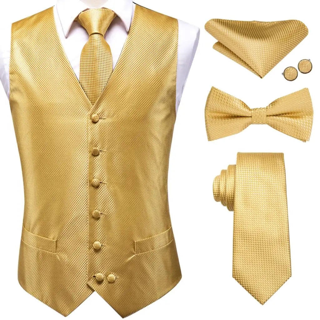 Gold men's suit vest set with tie and bowtie for formal events