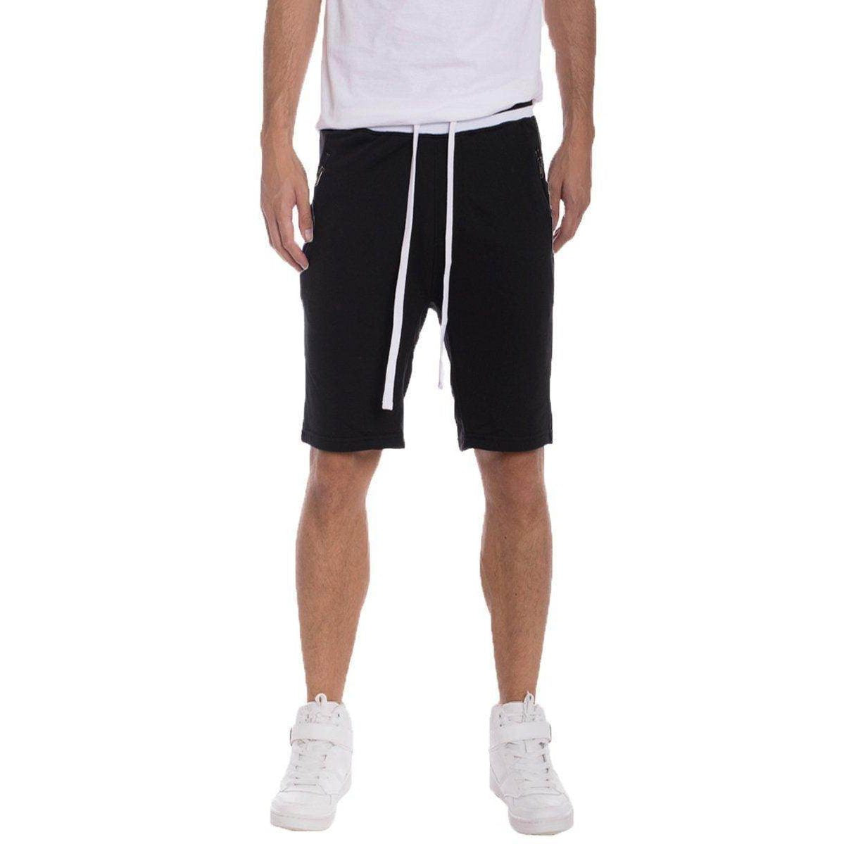 VacationGrabs mens french terry shorts in black with drawstring waist and side pockets