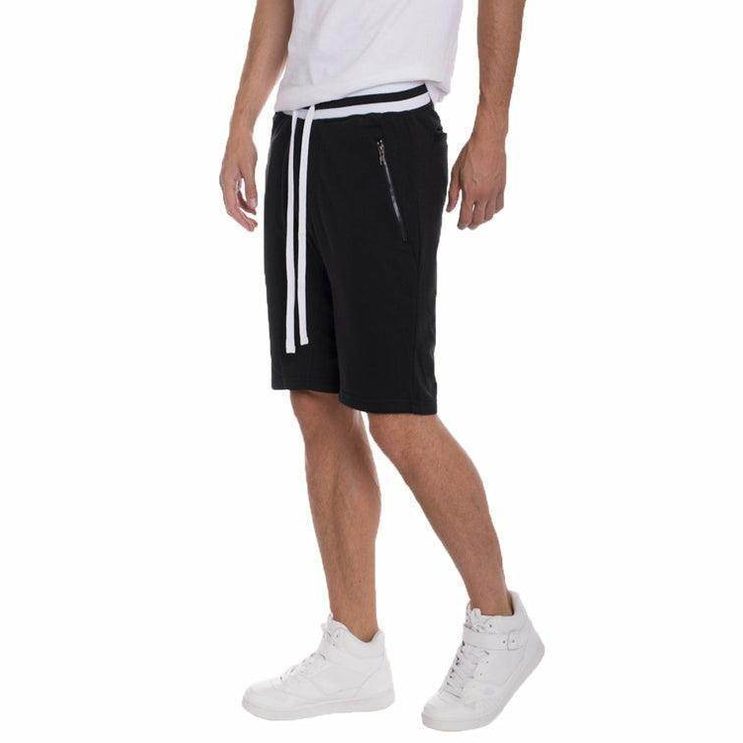 Men's French Terry Shorts in Black with Zip Pockets and Drawstring Waist for Casual Wear