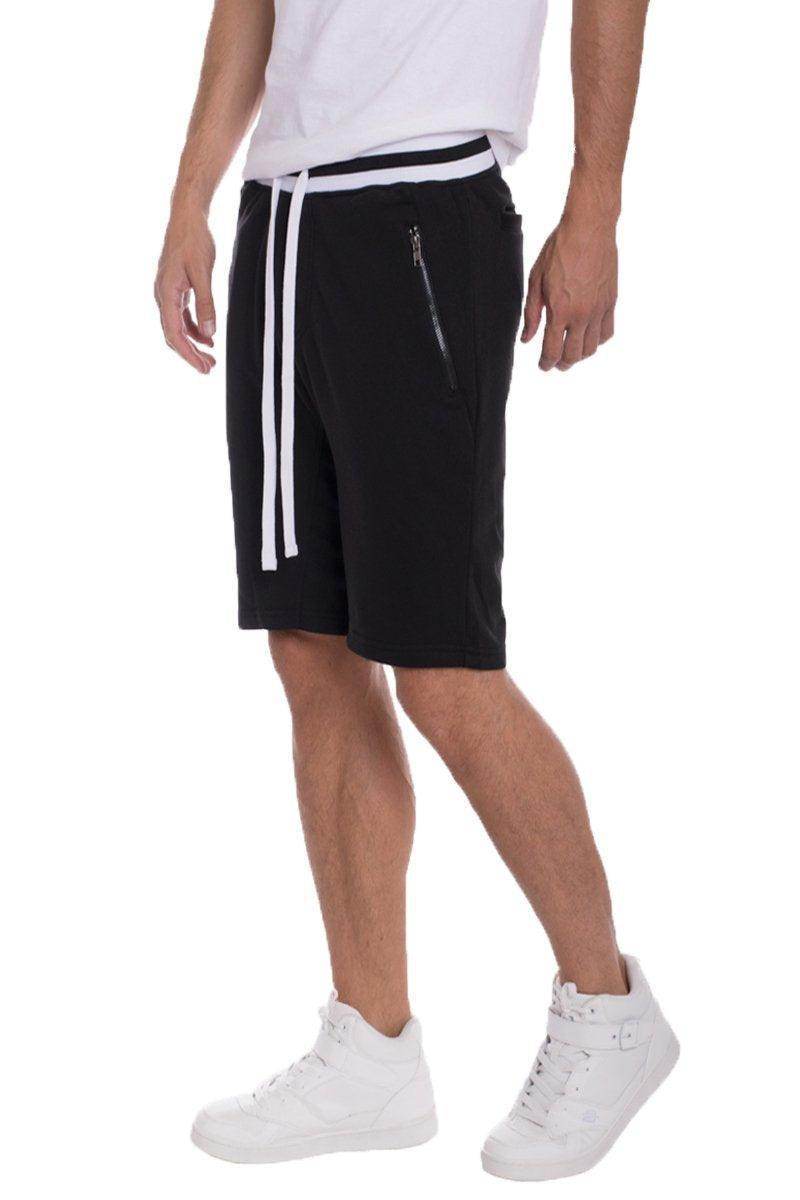 Men's French Terry Shorts by VacationGrabs in Black with Adjustable Drawstring and Zipper Pockets