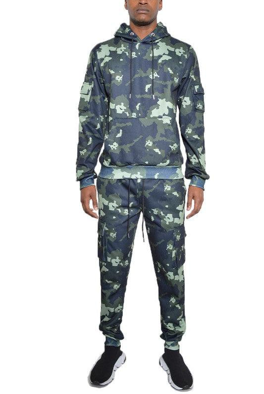 Men's 2PC Track Sets Mens Full Set Camouflage Hoodie And Jogger Set