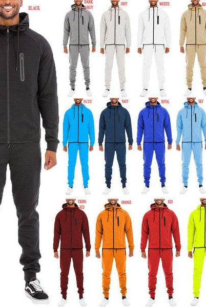 Men's 2PC Track Sets Mens Full Zip Solid Color Track Sets Jogging Suits