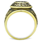Men's Gold Stainless Steel Ring with Decorative Design and Inscription