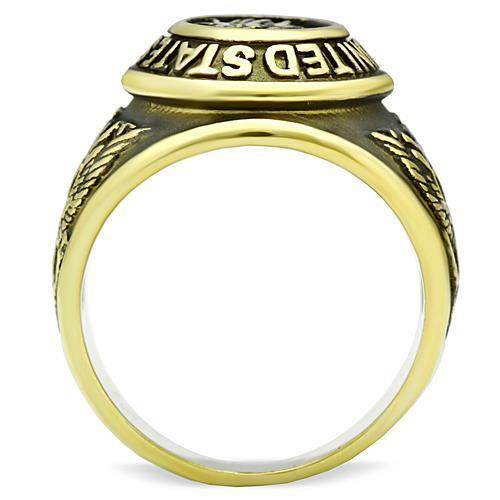 Men's Gold Stainless Steel Ring with Decorative Design and Inscription