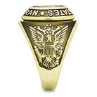 Men's gold stainless steel ring featuring an eagle emblem and detailed engraved design