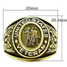Men's gold stainless steel ring with United States Veteran emblem and detailed design