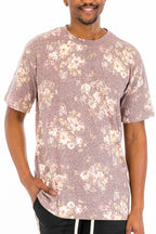 Lime Milo men's graphic tee shirts in mauve floral print, casual style