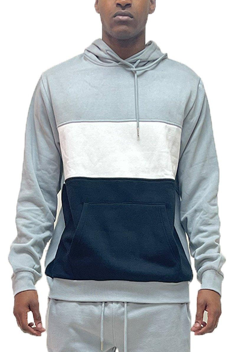 Men's Sweatshirts & Hoodies Mens Gray Black Color Block Pullover Hoodie