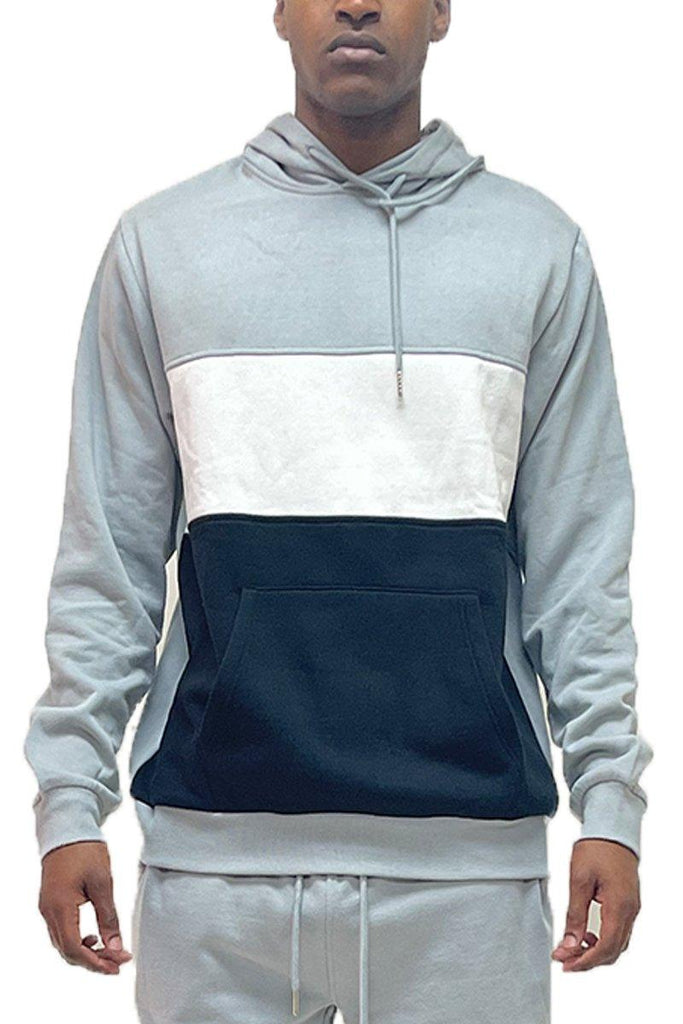 Men's Sweatshirts & Hoodies Mens Gray Black Color Block Pullover Hoodie