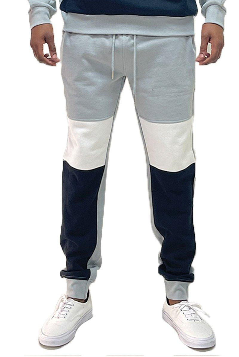 Men's Pants - Joggers Mens Gray White And Black Color Block Sweat Pants