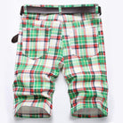 Men's Shorts Mens Green Plaid Print Denim Shorts Summer Tartan Stretch