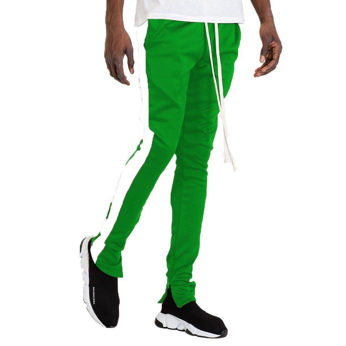 Stylish men's green slim fit track pants by VacationGrabs with a modern design and comfortable fit
