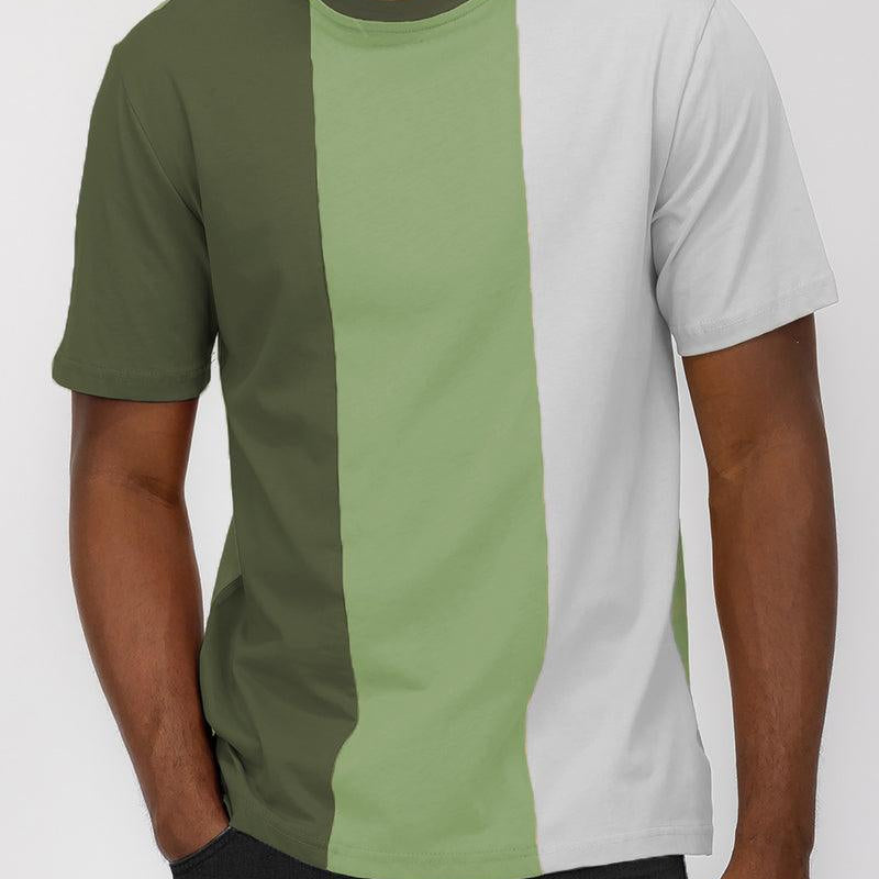 Men's Shirts Mens Green Vertical Color Block T-Shirt