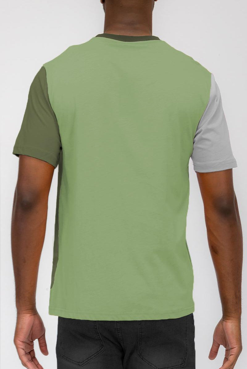 Men's Shirts Mens Green Vertical Color Block T-Shirt
