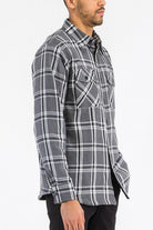 Men's Shirts - Flannels Mens Grey White Plaid Quilted Padded Flannel