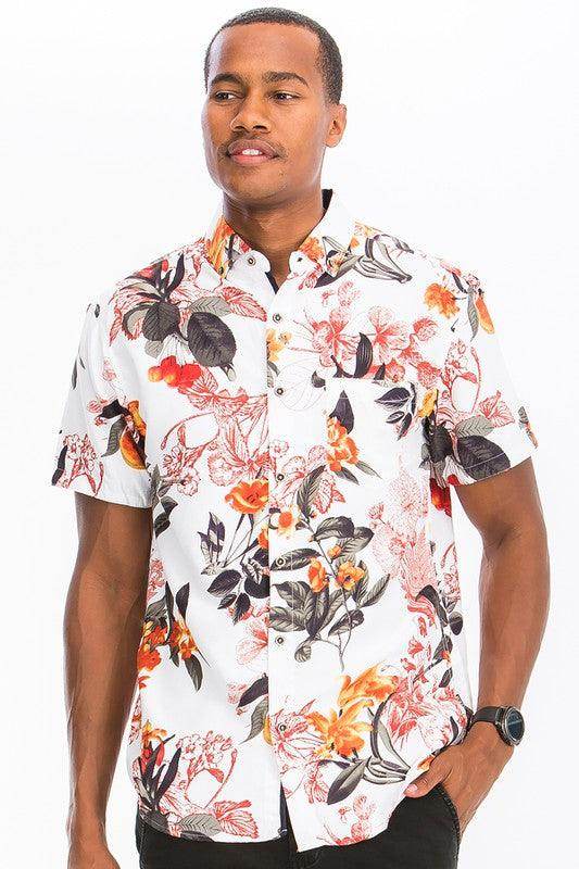 Mens Hawaiian Shirts Button Front Floral - VacationGrabs