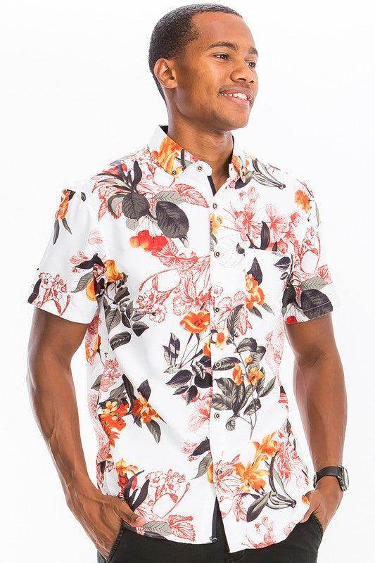 Mens Hawaiian Shirts Button Front Floral - VacationGrabs