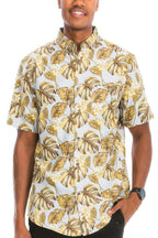 Men's Hawaiian print vacation shirt in multi print, front view