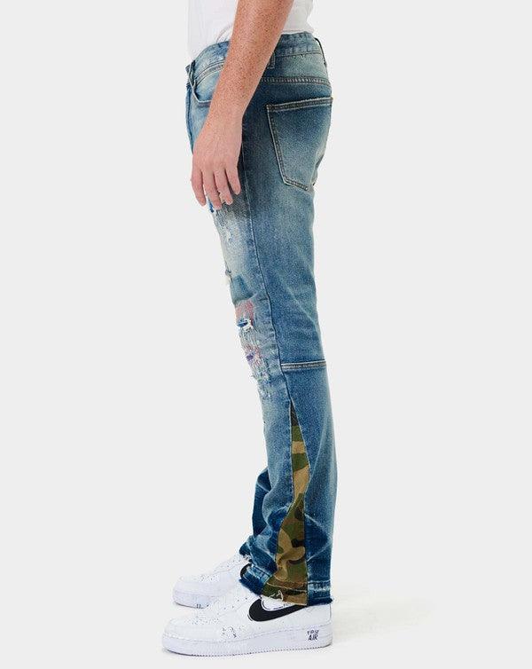 Slim Fit Rip & Repair Paint Splatter Jeans