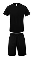 Generation XYZ mens heavyweight jersey short set in black with short sleeve shirt and drawstring shorts