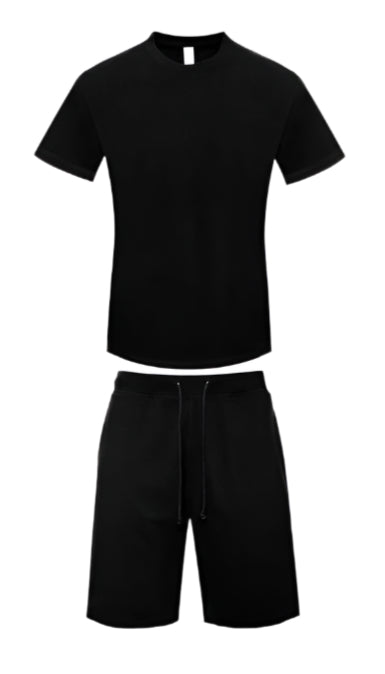 Generation XYZ mens heavyweight jersey short set in black with short sleeve shirt and drawstring shorts