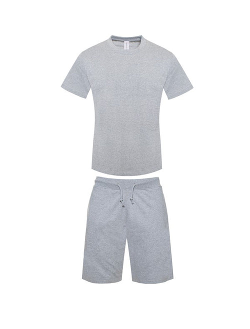 Generation XYZ mens heavyweight jersey short set in light gray with drawstring shorts and short sleeve t-shirt