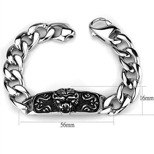 Men's high polished bracelet featuring a lion head design and sturdy chain link style
