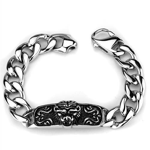 Men's high polished bracelet featuring a lion design with a sturdy chain for a bold look