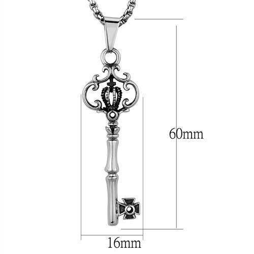Men's high polished key necklace with intricate design and dimensions of 60mm by 16mm