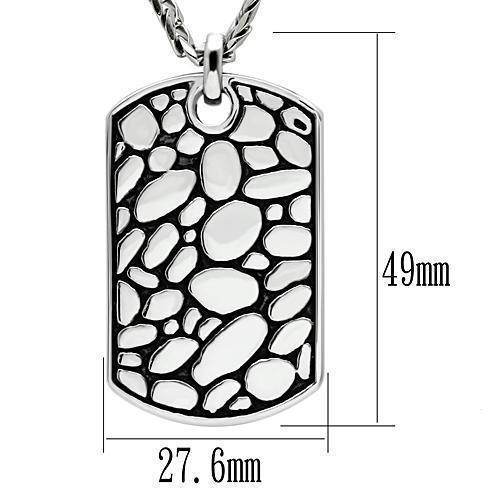 Men's high polished necklace featuring a stylish stone texture dog tag pendant