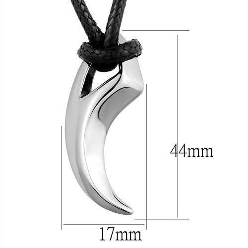 Men's high polished necklace featuring a sleek claw pendant on a durable black cord