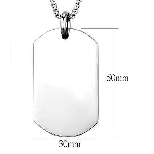 Men's high polished necklace featuring a sleek dog tag pendant design with dimensions 50mm by 30mm.