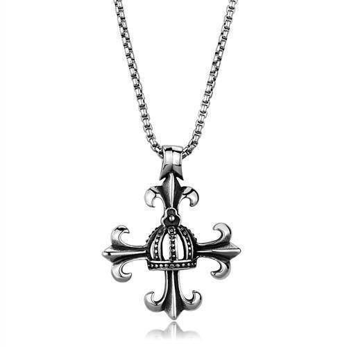 Men's high polished necklace featuring a decorative crown and cross design for stylish accessories
