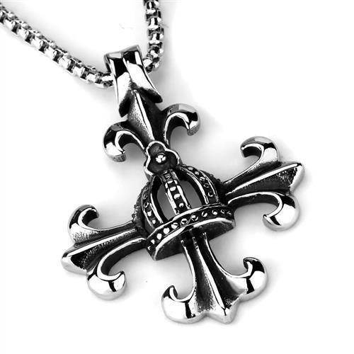 VacationGrabs men's high polished necklace featuring a crown design with intricate details