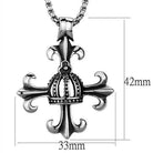 Men's high polished necklace featuring a crown and fleur-de-lis pendant design, crafted in stainless steel