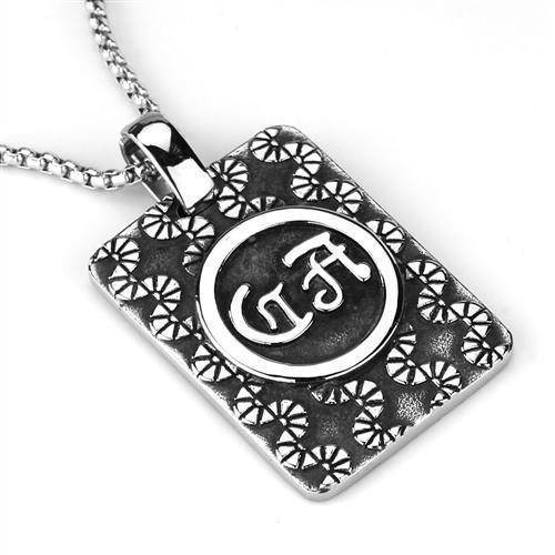 Men's high polished necklace featuring a unique engraved pendant on a silver chain