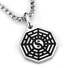 Men's high polished necklace featuring a yin-yang symbol in a web design, perfect for casual wear