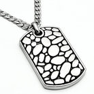 Men's high polished necklace with a modern dog tag design featuring a textured stone pattern