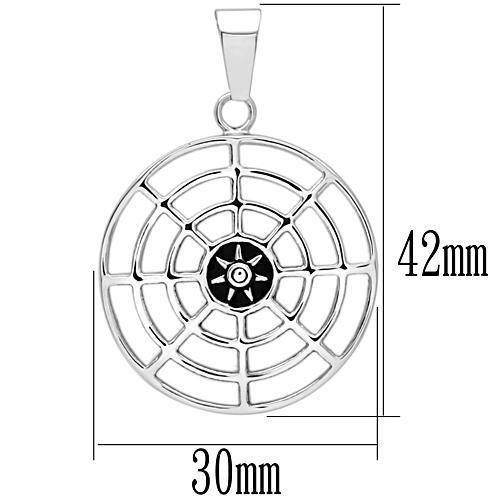 Men's high polished necklace with a spider web design and a central black gemstone accent